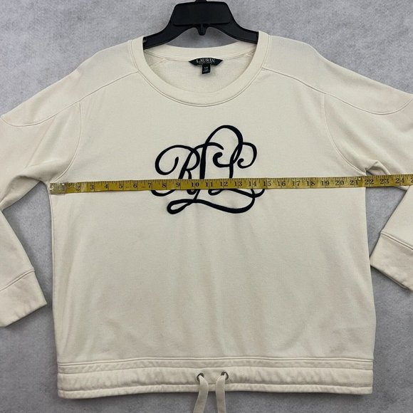 Ralph Lauren Sweatshirt Womens Large White Fleece Drawstring Cursive Script Logo - Picture 9 of 11